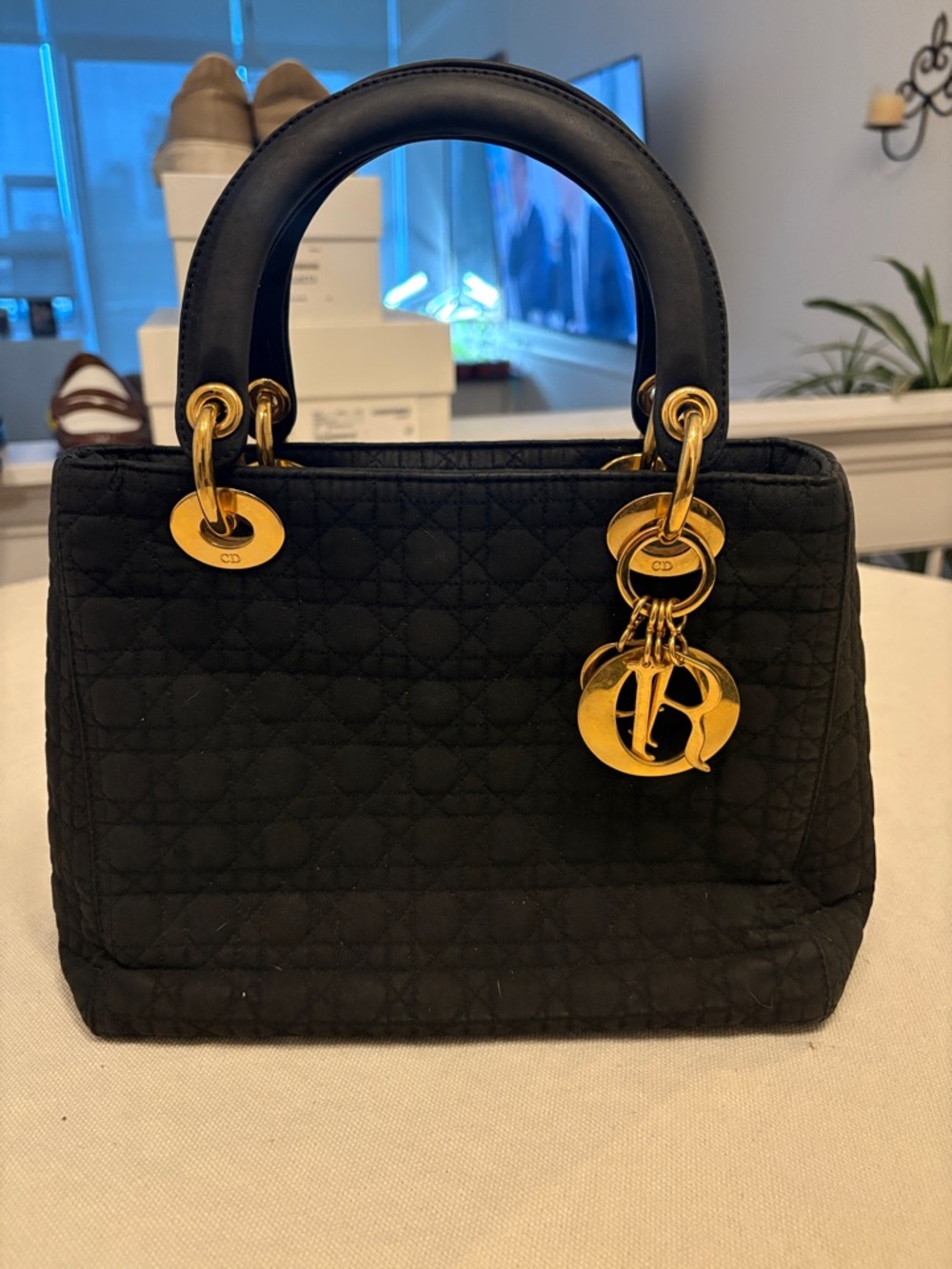 Dior Black Quilted Lady Dior Satchel with Gold Hardware Charms